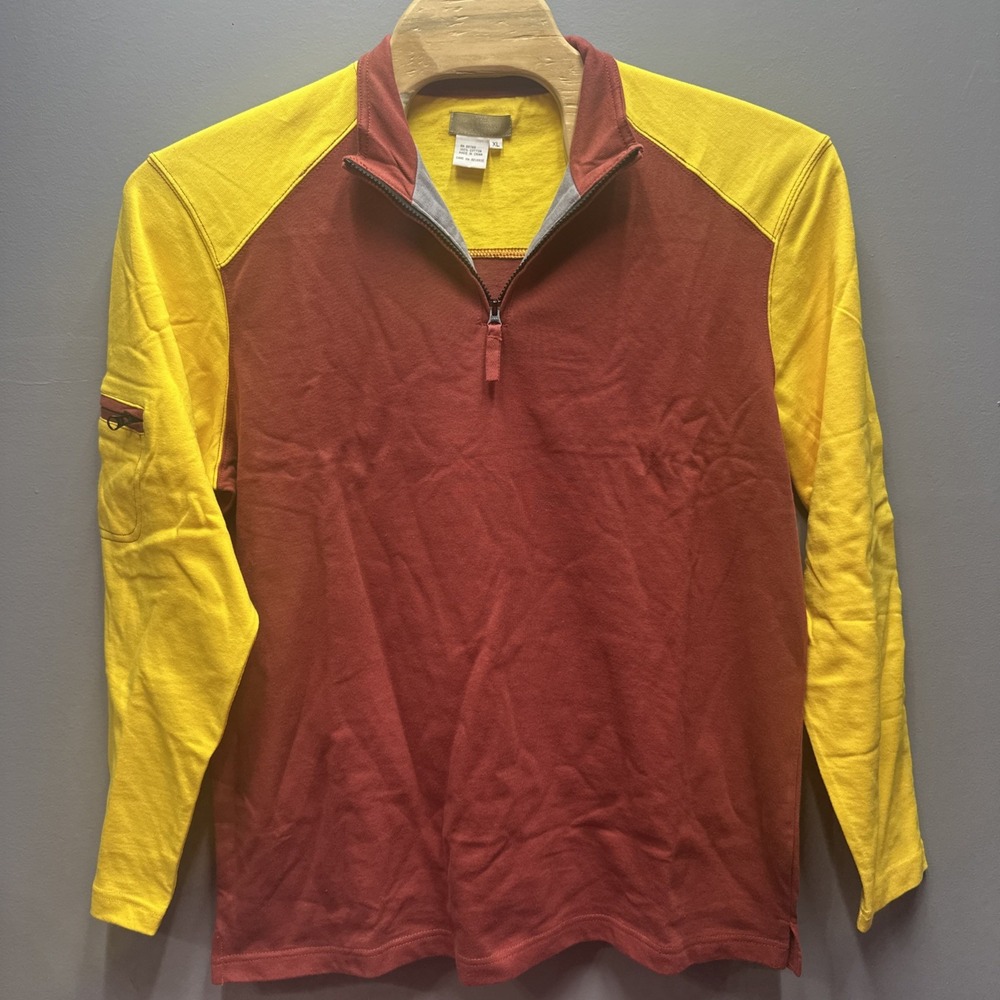 The Territory Ahead Mens XL Quarter Zip Cotton Pullover Deep Red Yellow 146393
